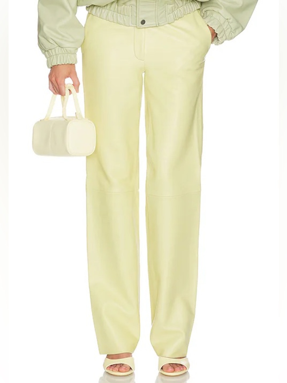 Helsa Revolve Pale Yellow Soft Lamb Leather High Rise Straight Leg Pants S NWT